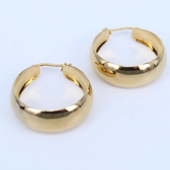 NEW 18K Yellow Gold 2” Round Chunky Hoop Earrings - Picture 3 of 5